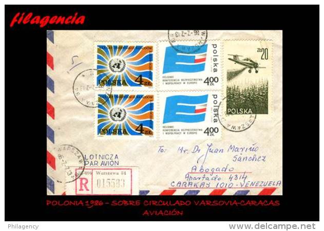 EUROPA. POLONIA. ENTEROS POSTALES. SOBRE CIRCULADO 1986. SOBRE CIRCULADO VARSOVIA-CARACAS. AVIACIÓN - Posta Aerea