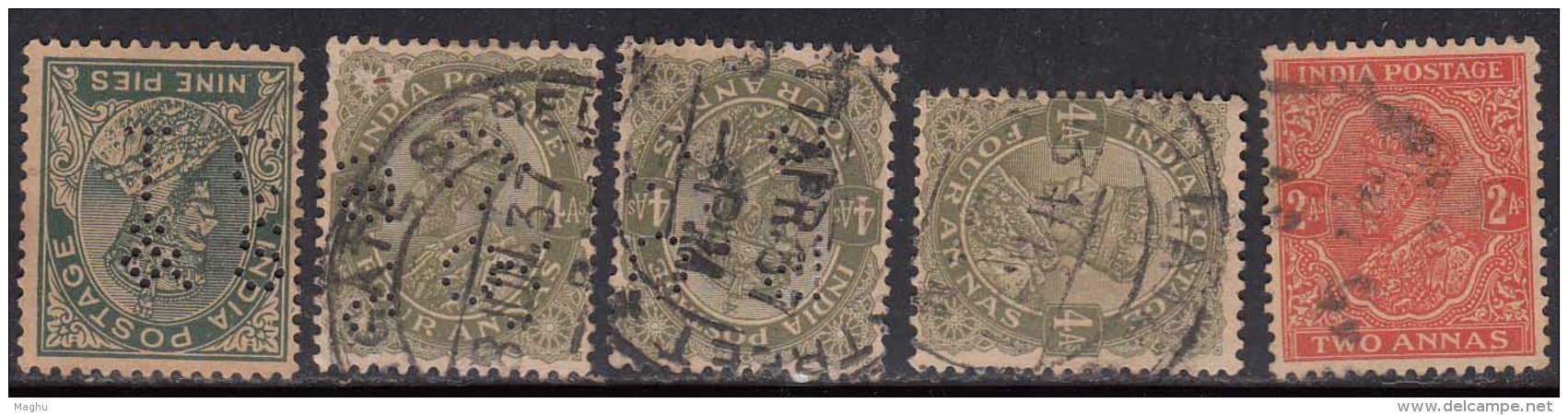 5 Perfins, Perfin, KG V Used, British India - Perforiert/Gezähnt