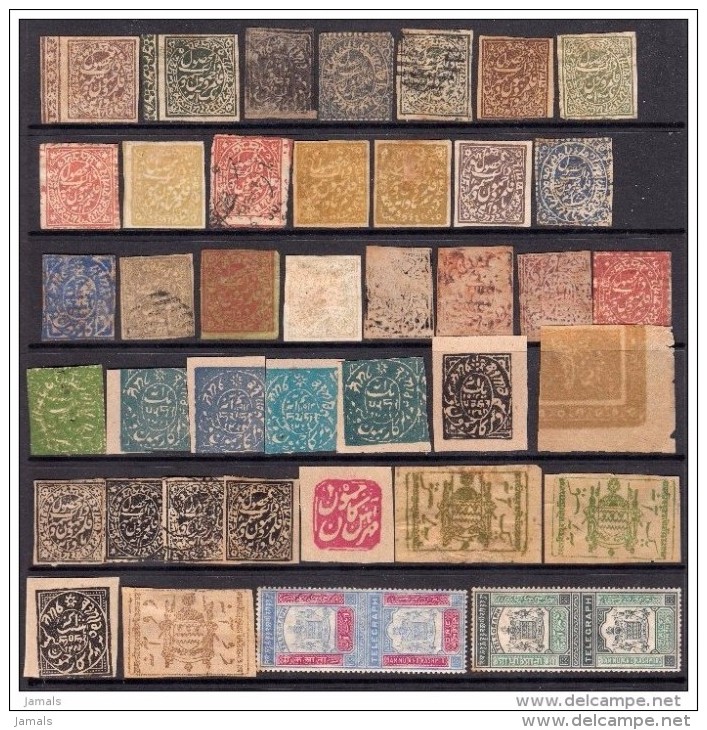 India, Princely State, Jammu Kashmir, 40 Stamps Including Telegraph Stamps, Mint And Used, Inde Indien - Jammu & Kashmir