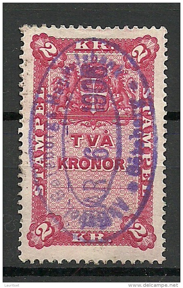 SCHWEDEN Sweden 1906 Stempelmarke Revenue Tax 2 Kr.o - Revenue Stamps