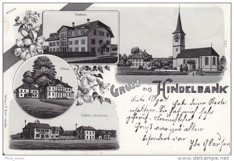 Hindelbank, Gruss Aus - Schwarz/weiss Litho - Schulhaus, Schloss, Bahnhof, Kirche - Autres & Non Classés