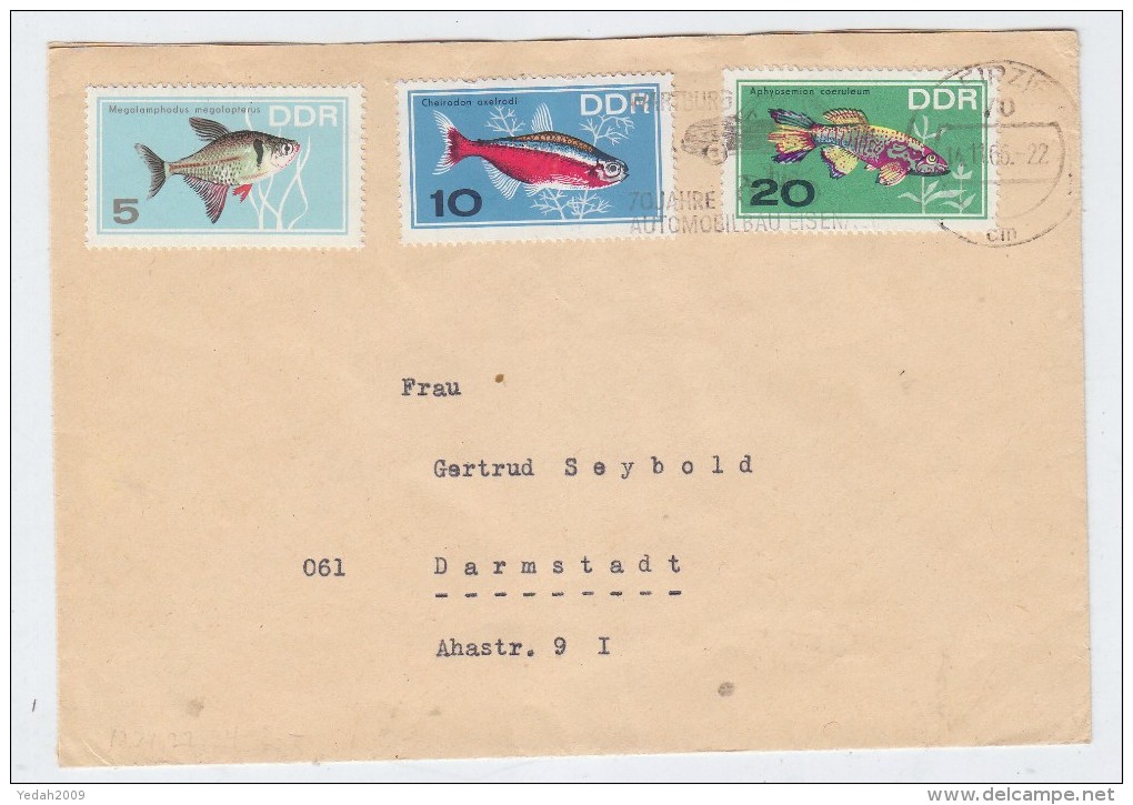Germany WARTBURG CARS CANCEL FISHES FISH COVER 1966 - Fische