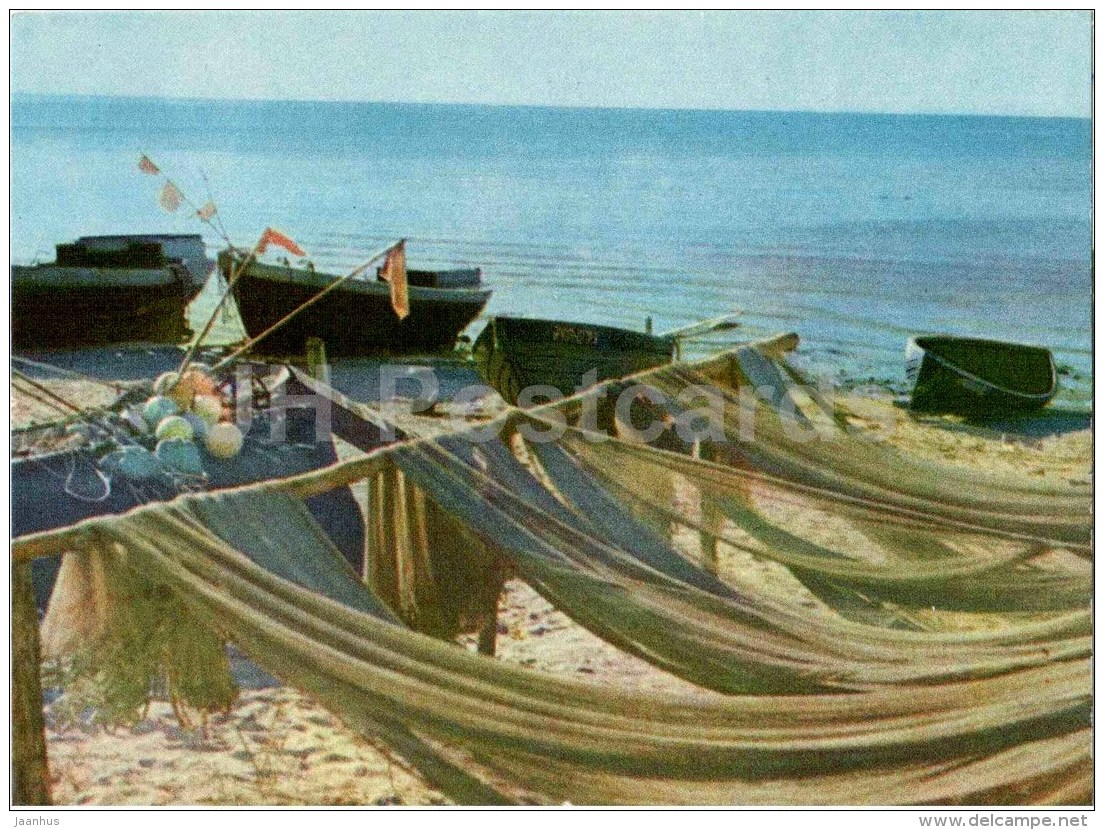 Fishermen's Nets On The Seashore - Boat - Vidzeme Seaside Views - Latvia USSR - Unused - Lettonie