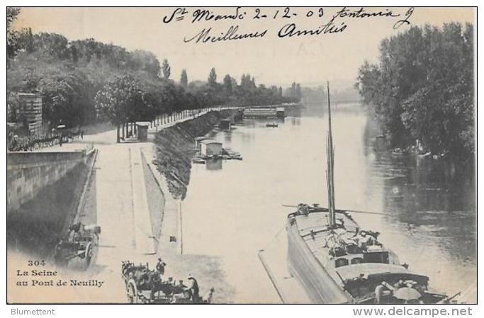 CPA Neuilly Sur Seine  Hauts De Seine Circulé Péniche Battelerie Attelage - Neuilly Sur Seine