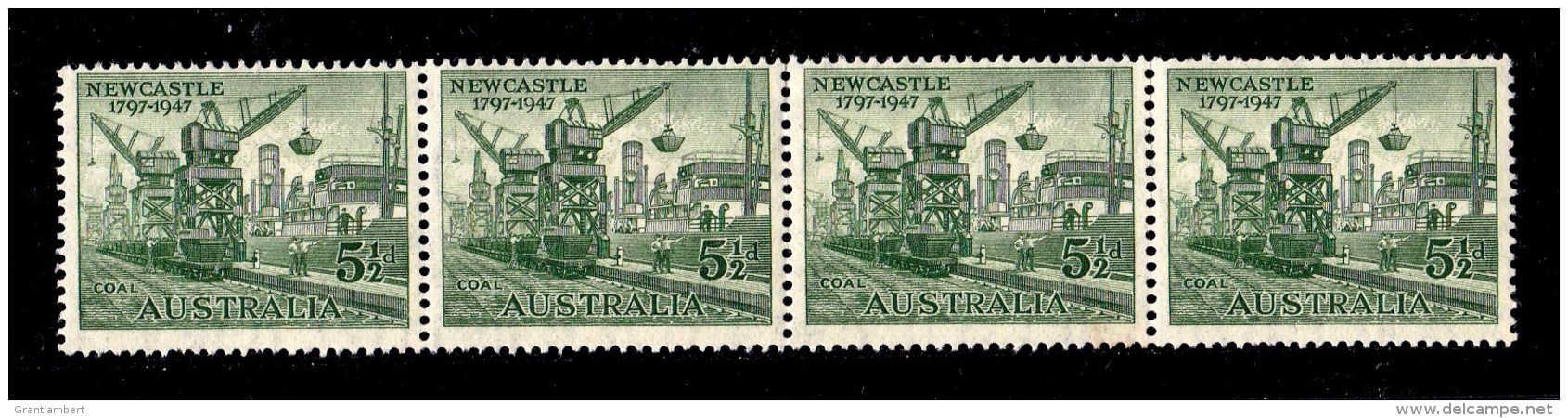 Australia 1947 Newcastle 51/2d Coal Strip Of 4 MH - See Notes - Nuovi
