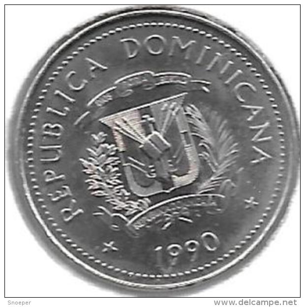 *dominican Republic 25 Centavos 1990  Km 71.2    Unc - Dominicaine