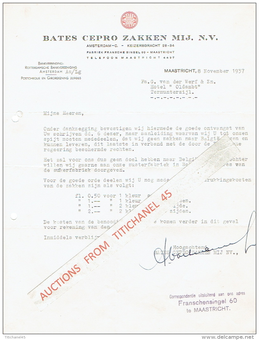 MAASTRICHT 1937 - BATES CEPRO ZAKKEN MIJ. - Nederland