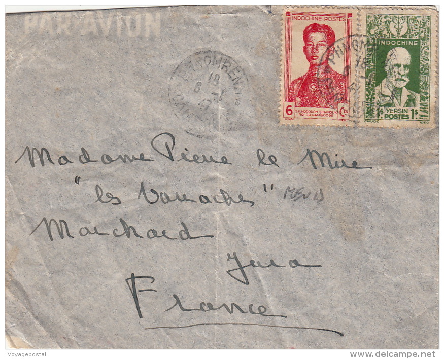 Lettre Cambodge CaD Phnom Penh Pour La France 1947 - Cambodia