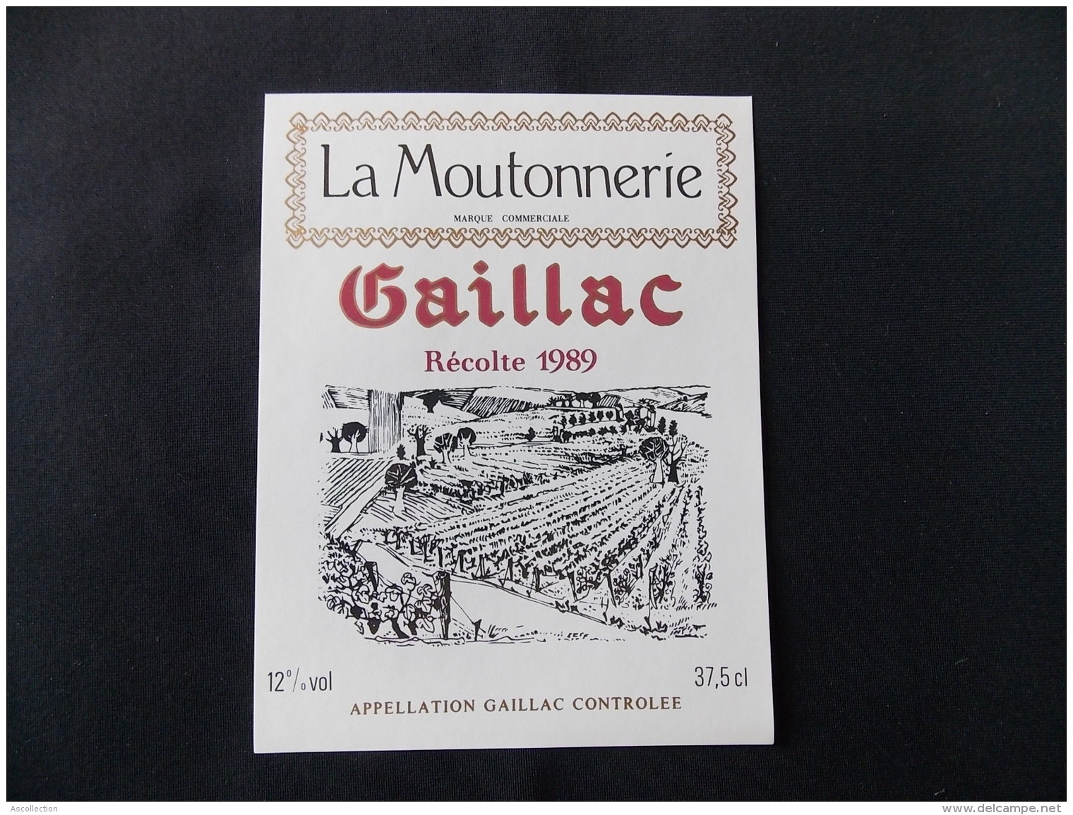 Etiquette Vin La Moutonnerie Gaillac Récolte 1989 37,5 CL - Gaillac