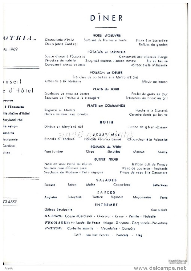 MENU´ MOTONAVE "ENOTRIA"ADRIATICA NAVIGAZIONE-24 Agosto 1969-P.VERONESE Illustr.facciata1a Pagina-OTTIMA CONSERVAZIONE- - Menu