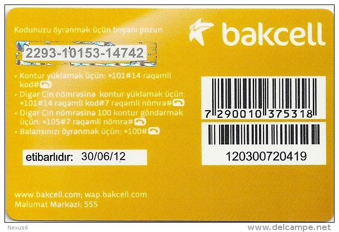 Azerbaijan - Bakcell - Cin Kart 555, Yellow - GSM Refill, 2Manat, Exp. 30.06.2012, Used - Azerbaïjan