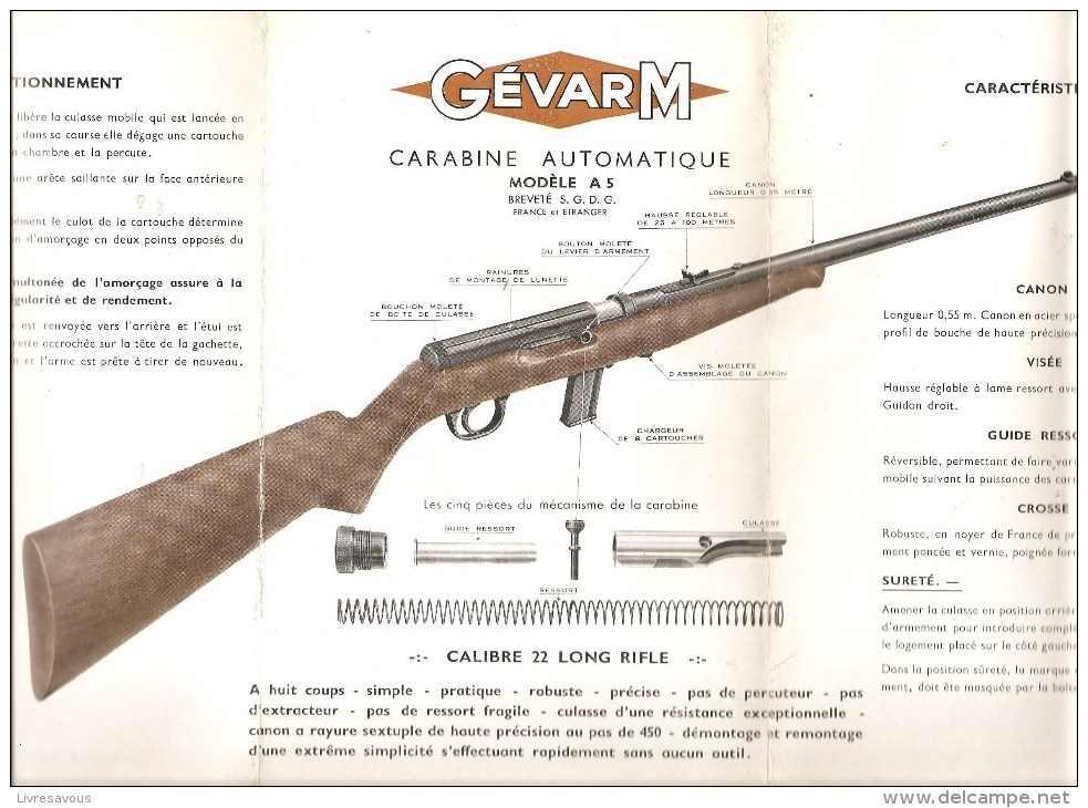 Notice D'entretien De La Carabine Automatique GévarM Calibre 22 Long Rifle Modèle AS - Matériel Et Accessoires