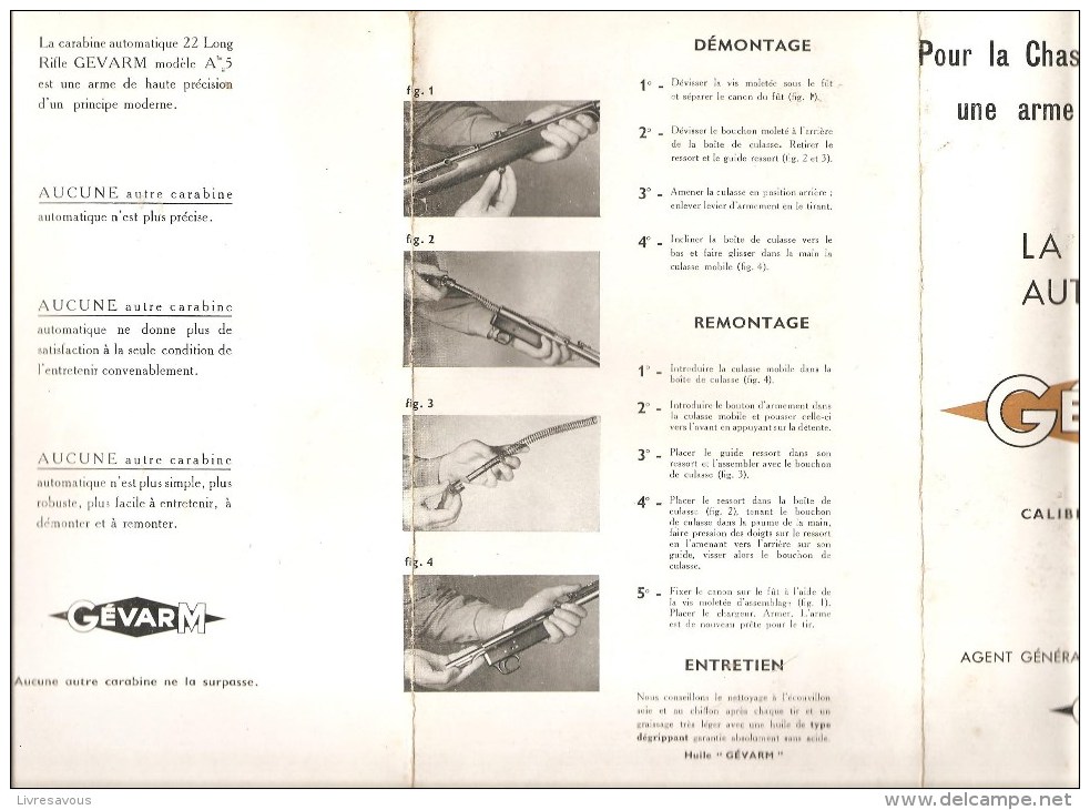 Notice D'entretien De La Carabine Automatique GévarM Calibre 22 Long Rifle Modèle AS - Matériel Et Accessoires