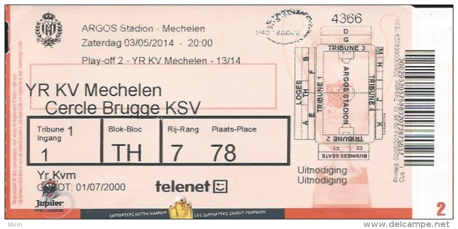 Sport Match Ticket UL000322 - Football (Soccer): Mechelen Vs Brugge: 2014-05-03 - Match Tickets