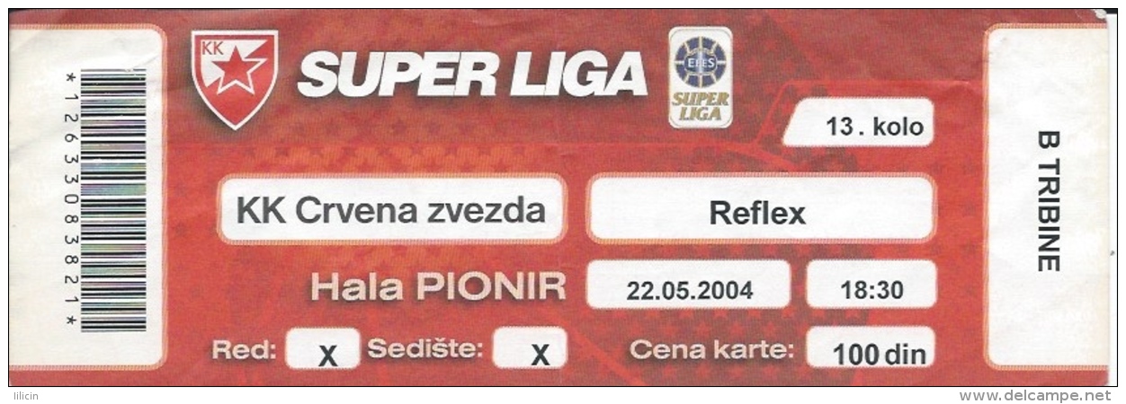 Sport Match Ticket UL000327 - Basketball: Crvena Zvezda (Red Star) Belgrade Vs Reflex: 2004-05-22 - Tickets D'entrée