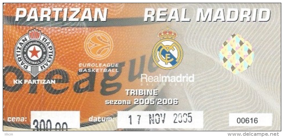Sport Match Ticket UL000329 - Basketball: Partizan Vs Real Madrid: 2005-11-07 - Tickets D'entrée