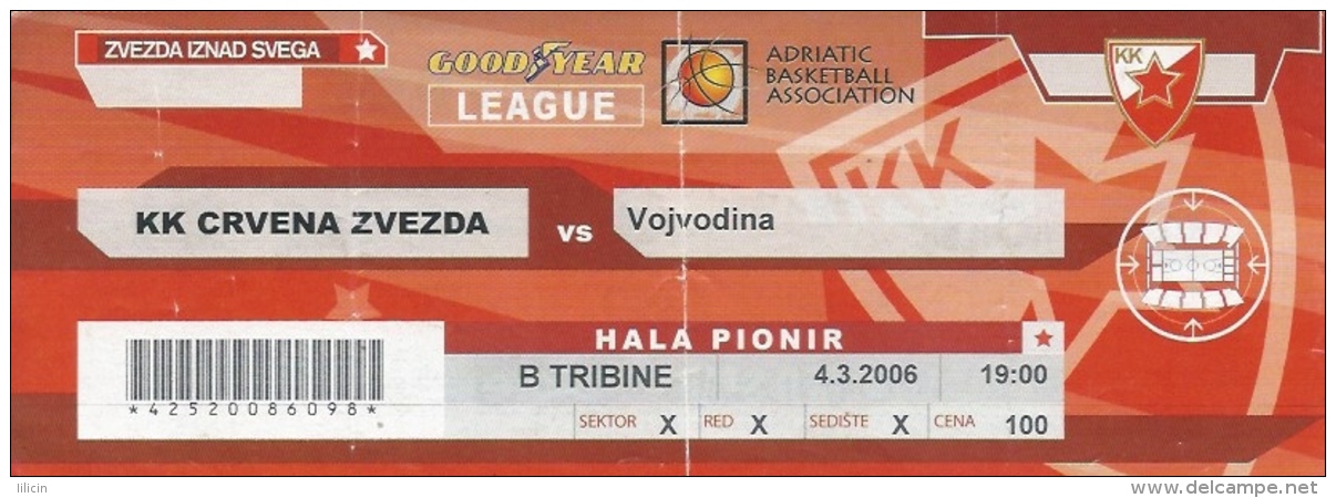 Sport Match Ticket UL000331 - Basketball: Crvena Zvezda (Red Star) Belgrade Vs Vojvodina: 2006-03-04 - Tickets D'entrée