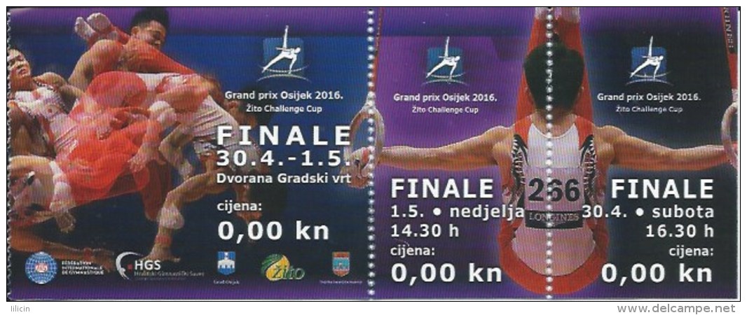 Sport Match Ticket UL000338 - Gymnastics: Grand Prix Osijek: 2016-04-30 & 2016-05-01 - Tickets D'entrée