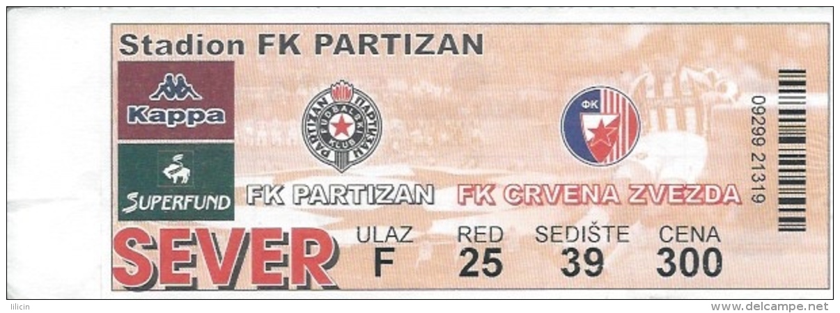 Sport Match Ticket UL000349 - Football (Soccer): Partizan Vs Crvena Zvezda (Red Star) Belgrade: - Match Tickets