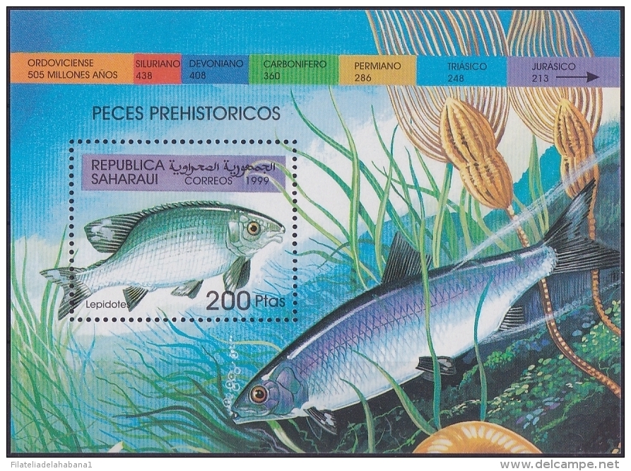 F-EX.2014 SAHARA MNH 1999 HF. PREHISTORIC FISH. PECES PREHISTORICOS. - Fantasy Labels