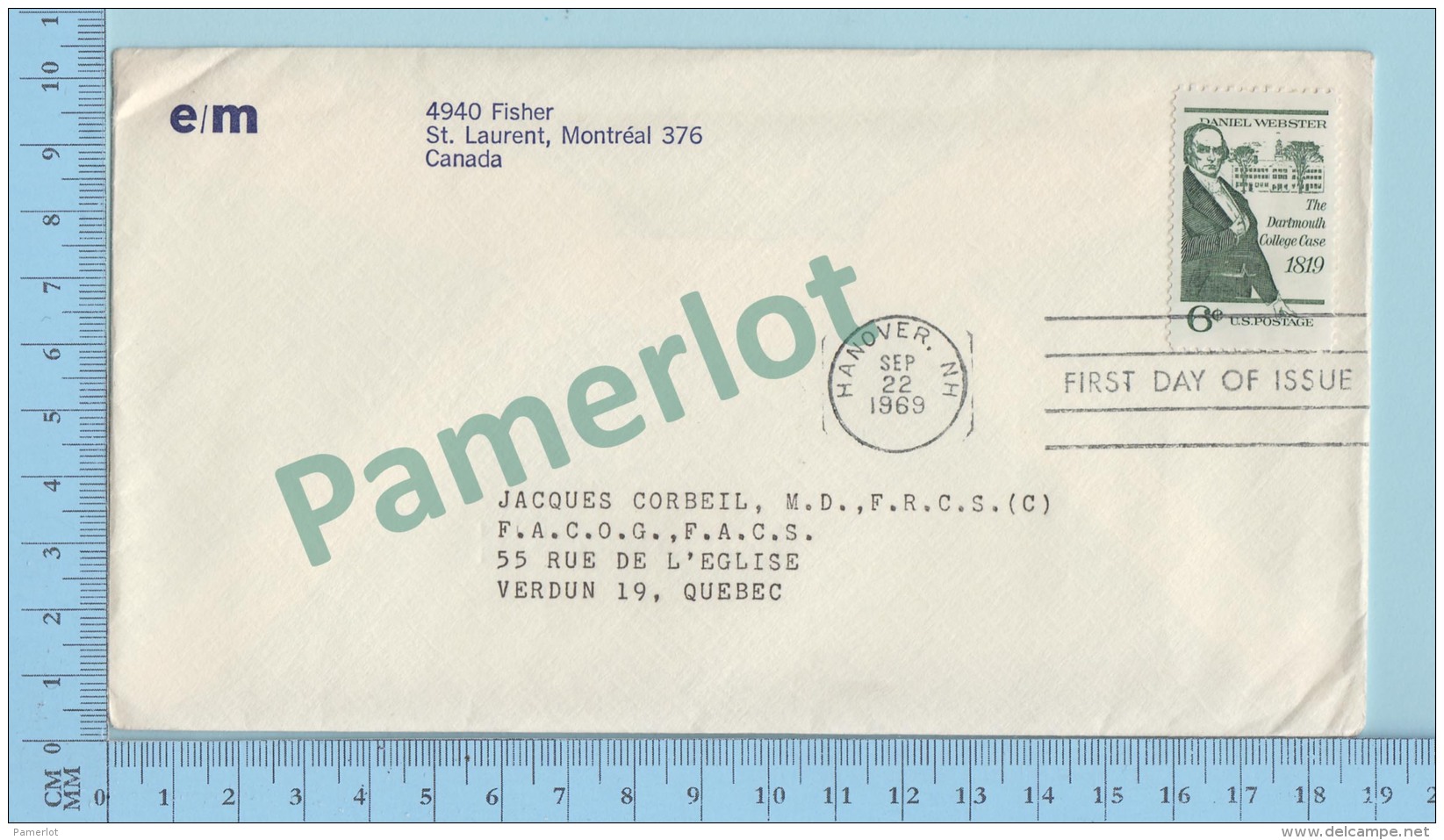 USA FDC PPJ -   Daniel Webster Dartmouth College Case  - Cover Hanover NH. 1969  On A USA  6&cent; - Autres & Non Classés