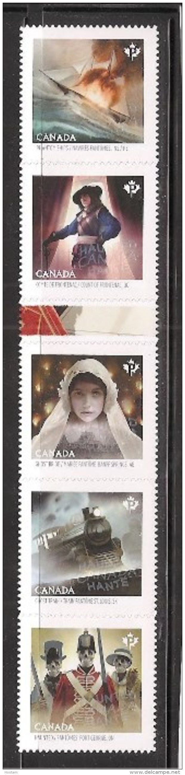 CANADA, 2014, # 2753i, HAUNTED CANADA,   Strip Of 5 Of DIECUT From Quaterly Pack  Mnh - Timbres Seuls