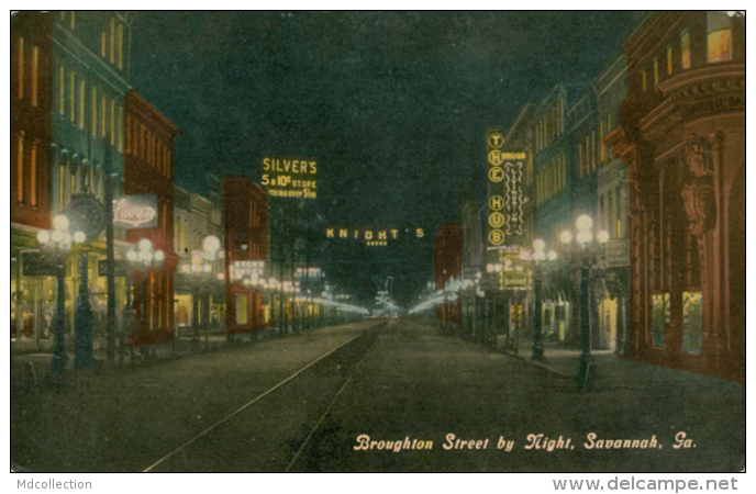 US SAVANNAH / Broughton Street By Night /  CARTE COULEUR GLACEE - Savannah