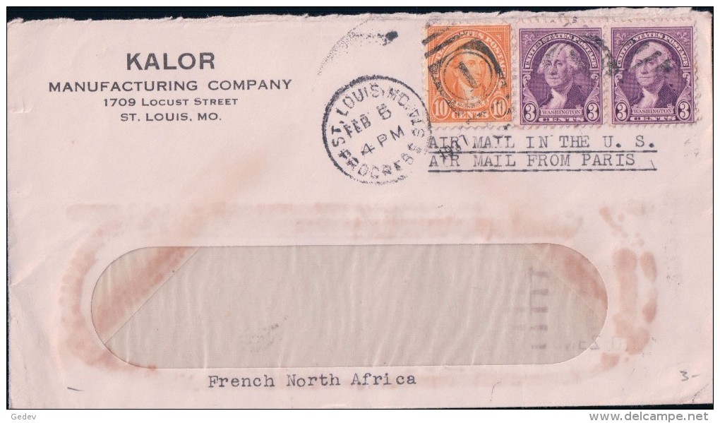 USA Lettre Par Avion, Kalor St Louis - Tunis Via Paris (16.2.37) - Covers & Documents