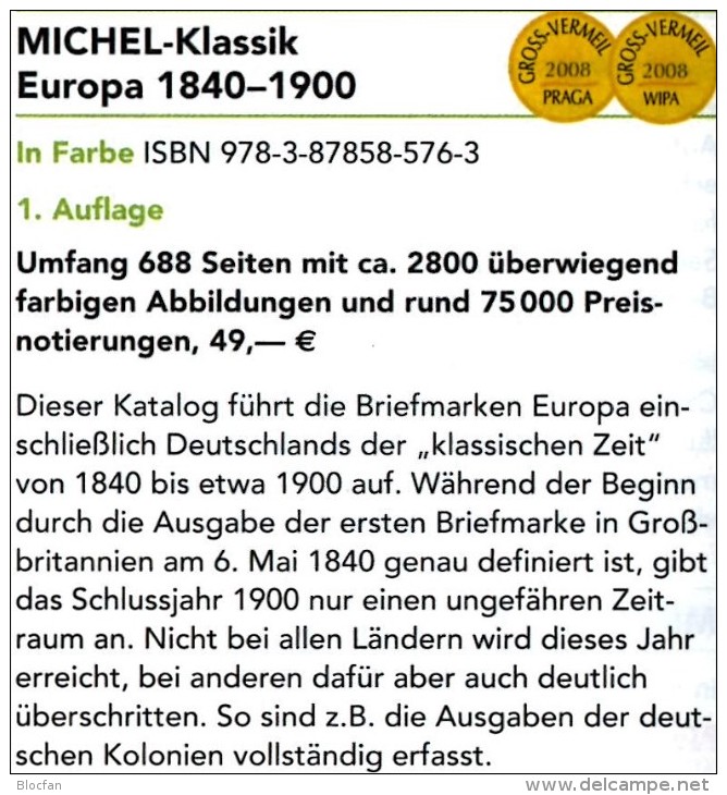 MICHEL Europa Klassik Bis 1900 Katalog 2008 Neu 98€ Stamps Germany Europe A B CH DK E F GR I IS NO NL P RO RU S IS HU TK - Material Y Accesorios