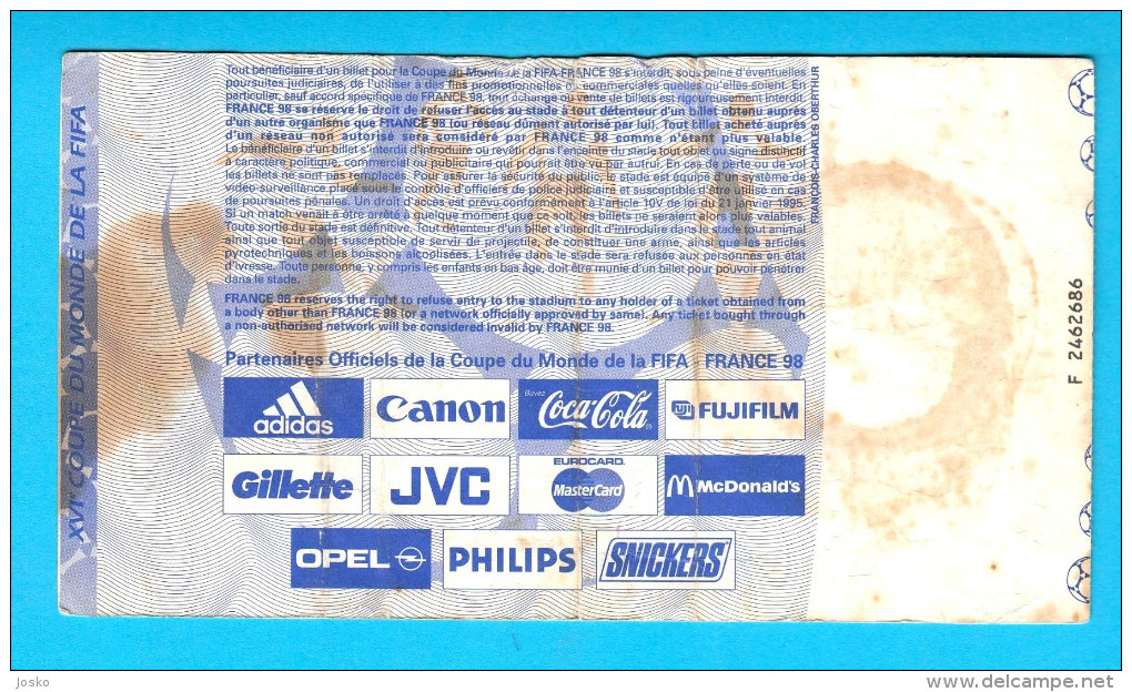 CROATIA : ROMANIA - 1998. FIFA WORLD CUP Old Football Match Ticket Soccer Fussball Foot Calcio Billet Biglietto Billete - Tickets D'entrée