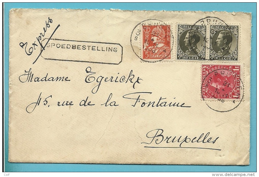 335+401+403 Op Brief Per EXPRES Met Stempel BRUGGE, Stempel SPOEDBESTELLING Enkel Nederlandse Taal !!!! - 1934-1935 Leopold III