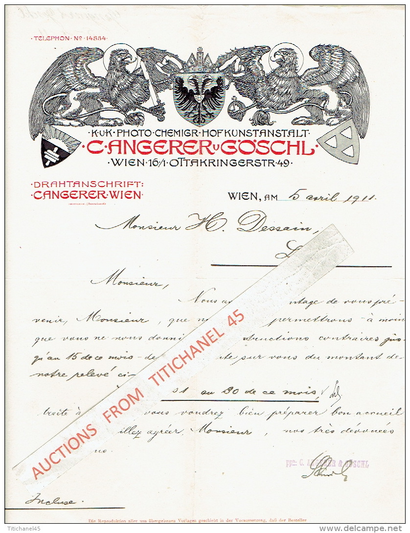 Brief 1911 - WIEN - C. ANGERER & GÖSCHL - Photochemigraphen - Hofkunstanstalt - Austria