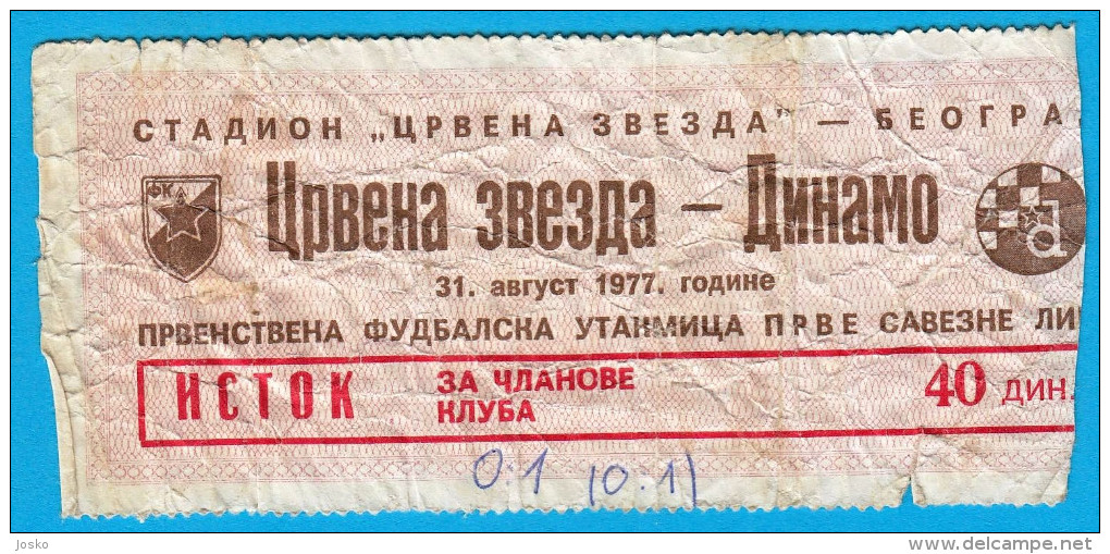 FK RED STAR Belgrade : DINAMO Zagreb - 1977. Yugoslavia Premier League * Football Soccer Match Ticket Serbia Croatia - Tickets D'entrée