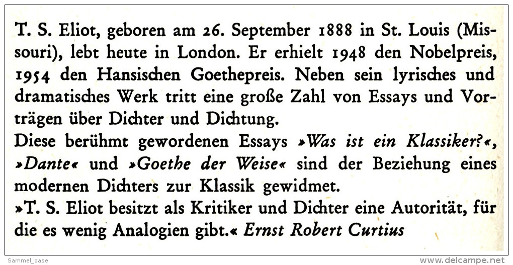 2 X Suhrkamp Bücher : T.S. Eliot : Was Ist Ein Klassiker?  -  Viktor Schklowskij : Zoo Oder Briefe Nicht über Die Liebe - Autores Alemanes