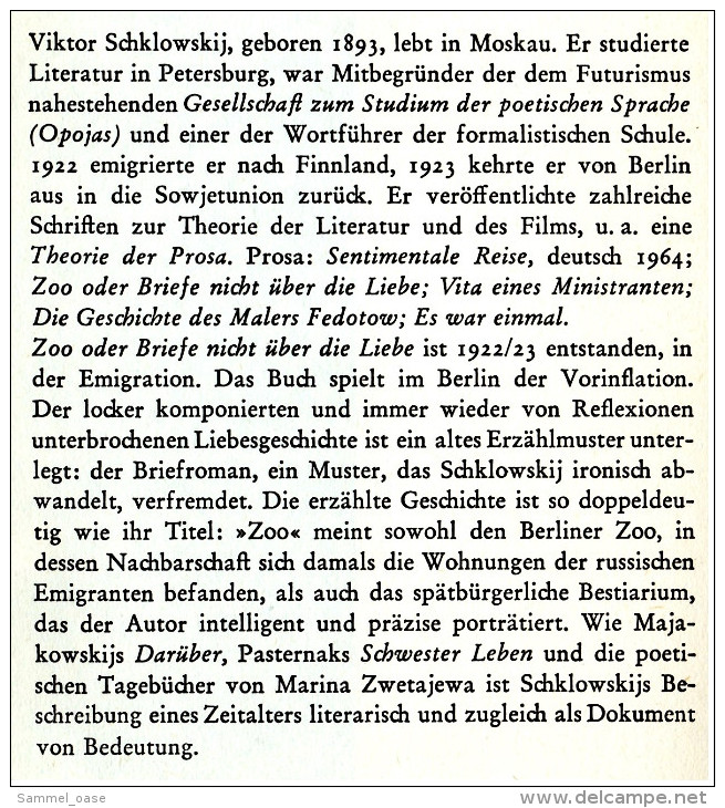 2 X Suhrkamp Bücher : T.S. Eliot : Was Ist Ein Klassiker?  -  Viktor Schklowskij : Zoo Oder Briefe Nicht über Die Liebe - Auteurs All.