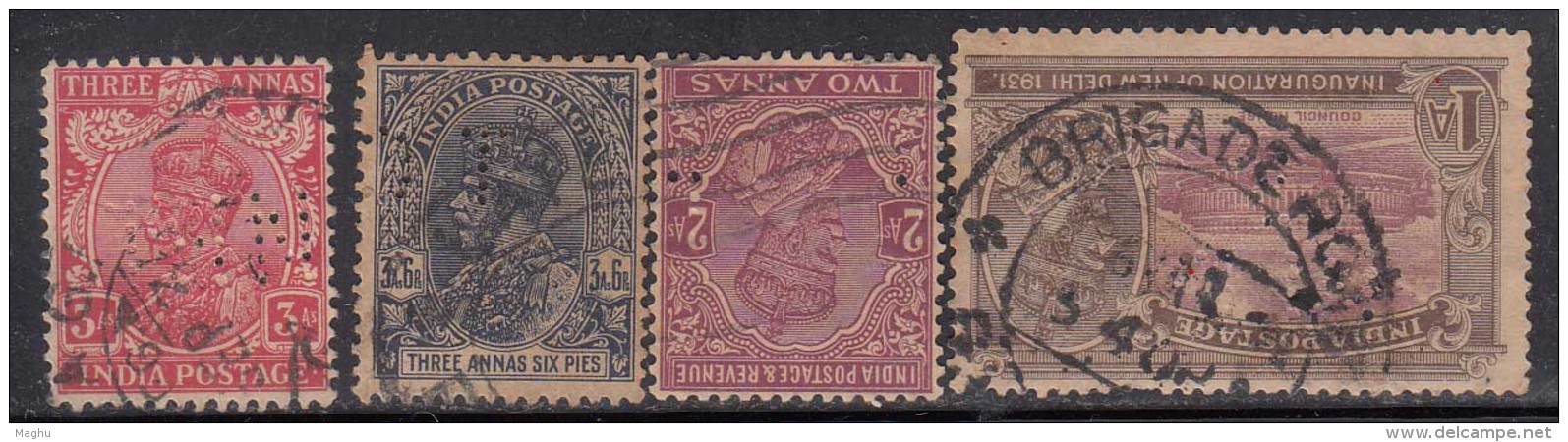 4 Perfins, Perfin, British India Used - Perforiert/Gezähnt