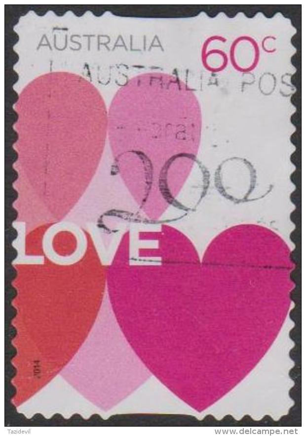 AUSTRALIA - DIE-CUT- USED 2014 60c Romance - Pink Hearts - Oblitérés