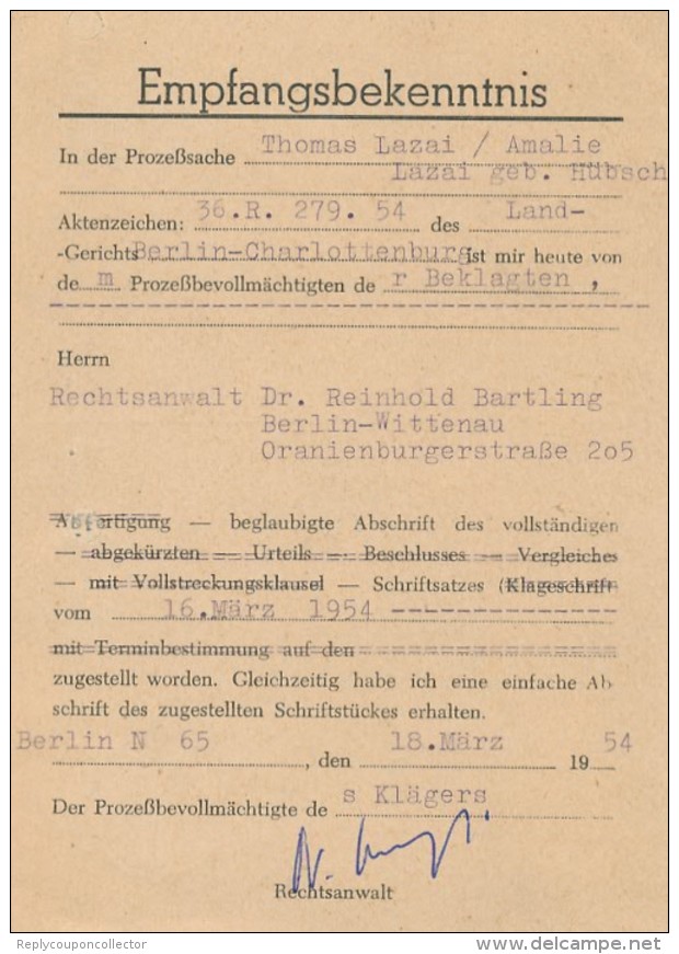 BERLIN-CHARLOTTENBURG - 1954 , Vergiss Nicht Strasse Und Hausnummer Anzugeben. - Lettres & Documents