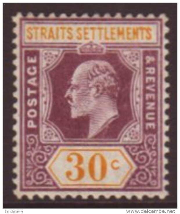 1906-12 30c Purple &amp; Orange-yellow, SG 162, Vfm, Fresh For More Images, Please Visit... - Straits Settlements