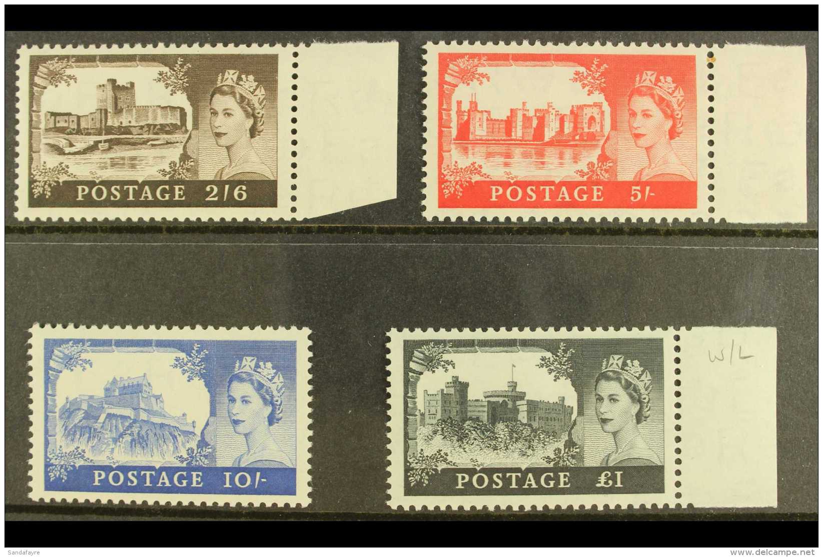 1955 Waterlow Castles Set Complete, SG 536/39, Never Hinged Mint, The 5s With Mark On One Perf (4 Stamps) For More... - Altri & Non Classificati