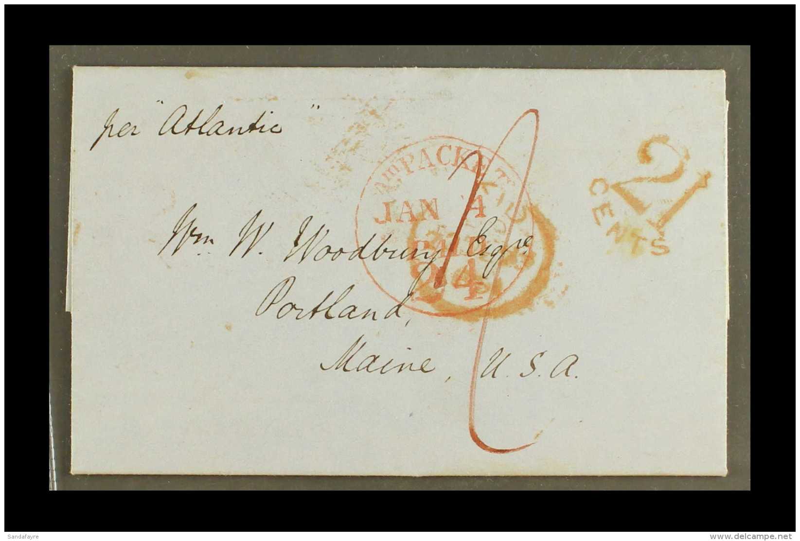 1851 (23 Dec) Stampless Entire Letter From London To Portland, Maine, Endorsed Per "Atlantic", And With Various... - Altri & Non Classificati