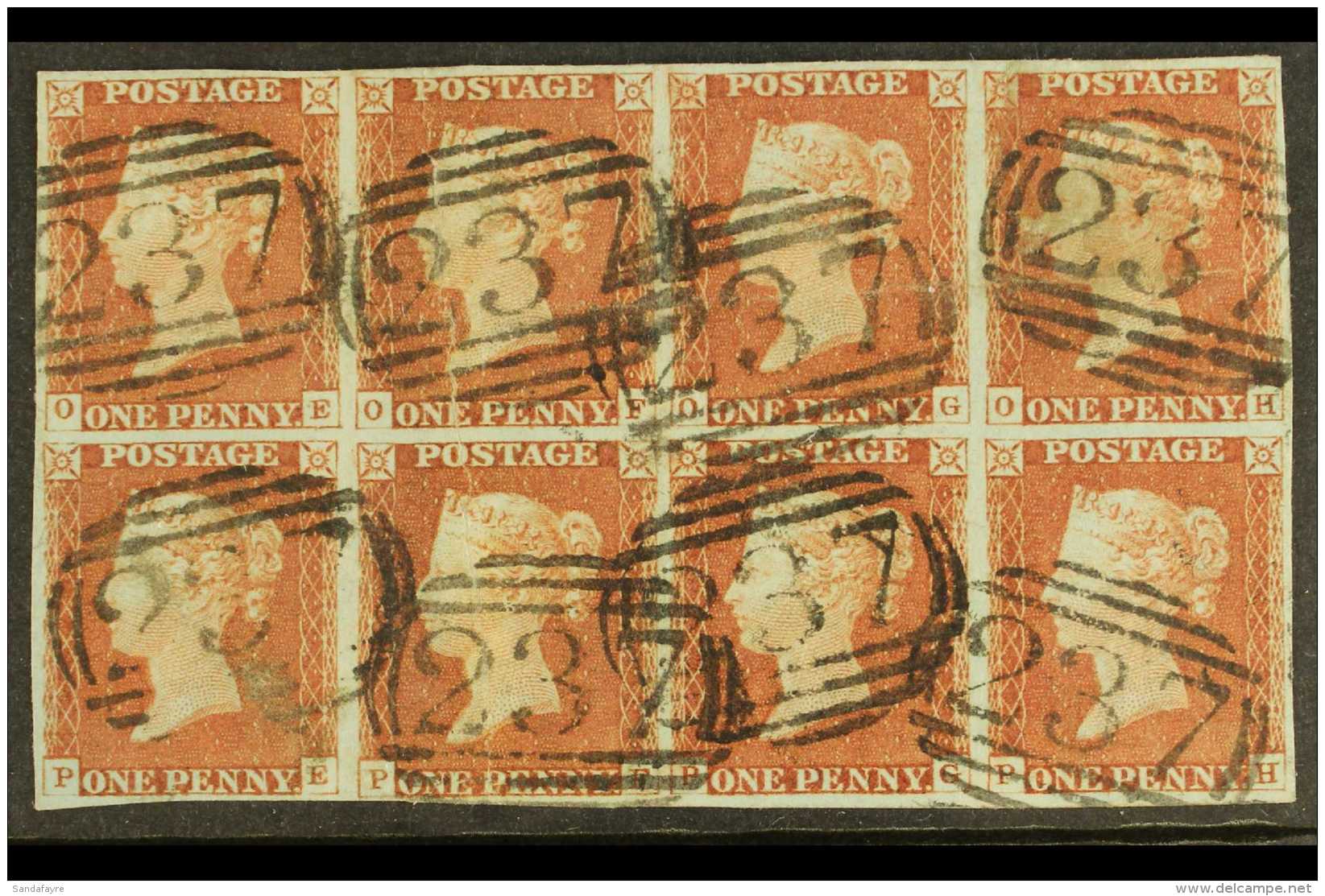 1841 1d Red- Brown Imperf BLOCK OF EIGHT Lettered "OE" To "PH" From Plate 67, SG 8, Attractive With 4 Full Margins... - Altri & Non Classificati