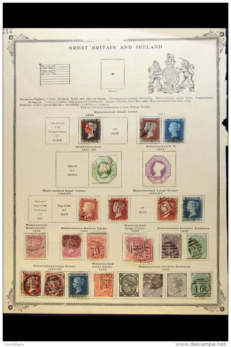 1840-1900 CHARMING ORIGINAL USED COLLECTION On Old Printed Pages. 1840 1d Black (4 Margins And Attractive Bright... - Altri & Non Classificati