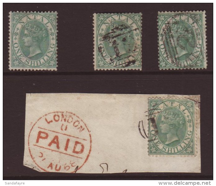 NATAL 1867 1s Green SG 25, A Fresh Unused Example, And Three Used (one On Piece) Displaying Numeral Cancels. (4... - Non Classificati