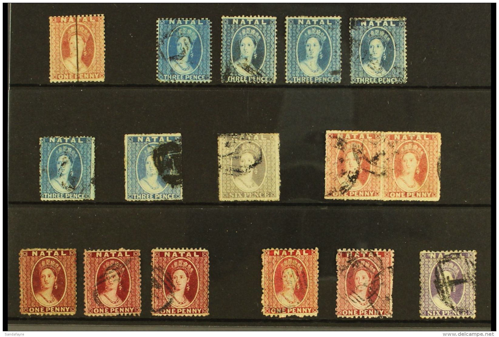 NATAL 1859-65 SMALL CHALON COLLECTION On A Stock Card. Includes 1859-60 (no Wmk, Perf 14) 1d (SG 9) And 3d X4 (SG... - Non Classificati