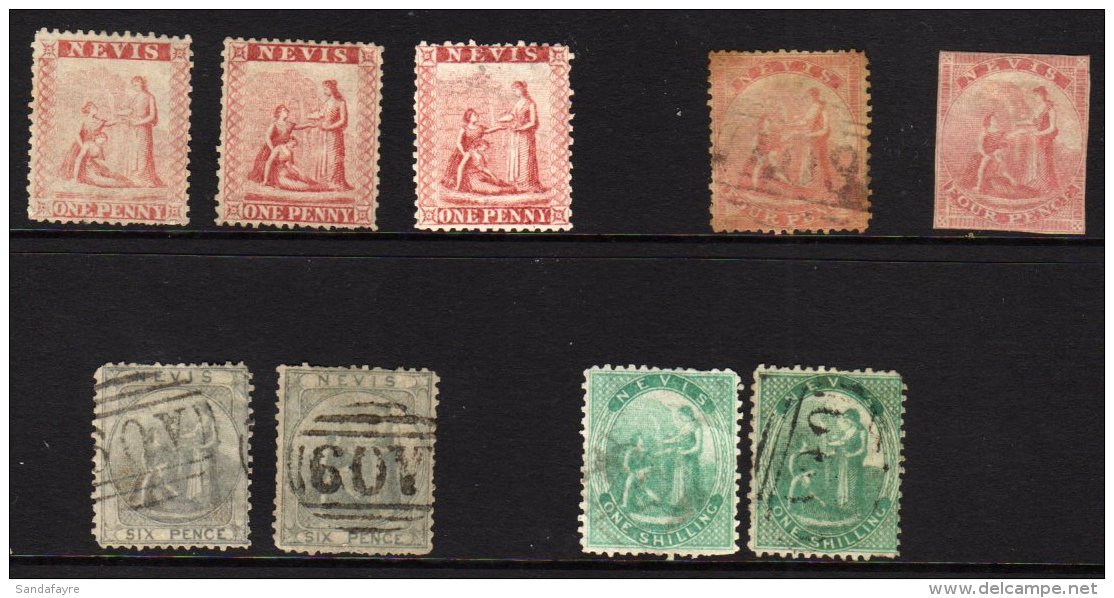 1862 Perf 13 1d Unused (3), 4d Used, Another 4d Unused Without Margins, 6d Used (2) And 1s Used (2), Some Usual... - St.Cristopher-Nevis & Anguilla (...-1980)