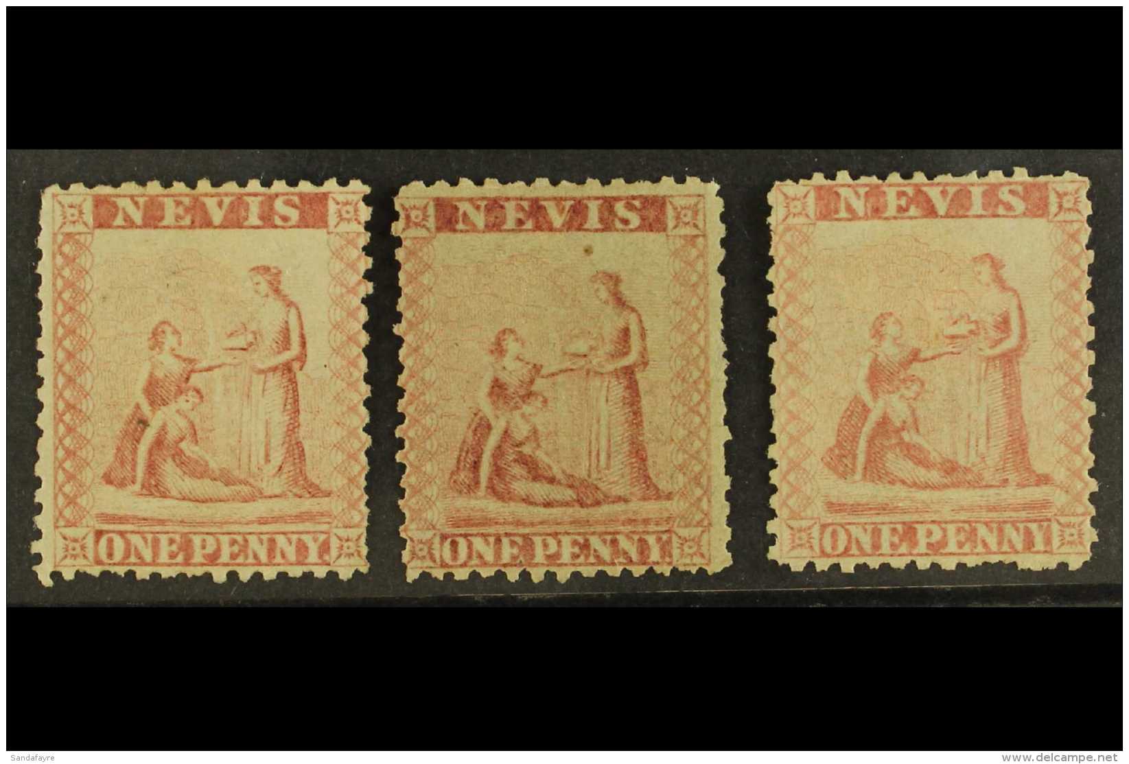 1862 1d Dull Lake Greyish Paper, SG 5, Three Unused No Gum Examples, Fresh Colours. (3 Stamps) For More Images,... - St.Cristopher-Nevis & Anguilla (...-1980)