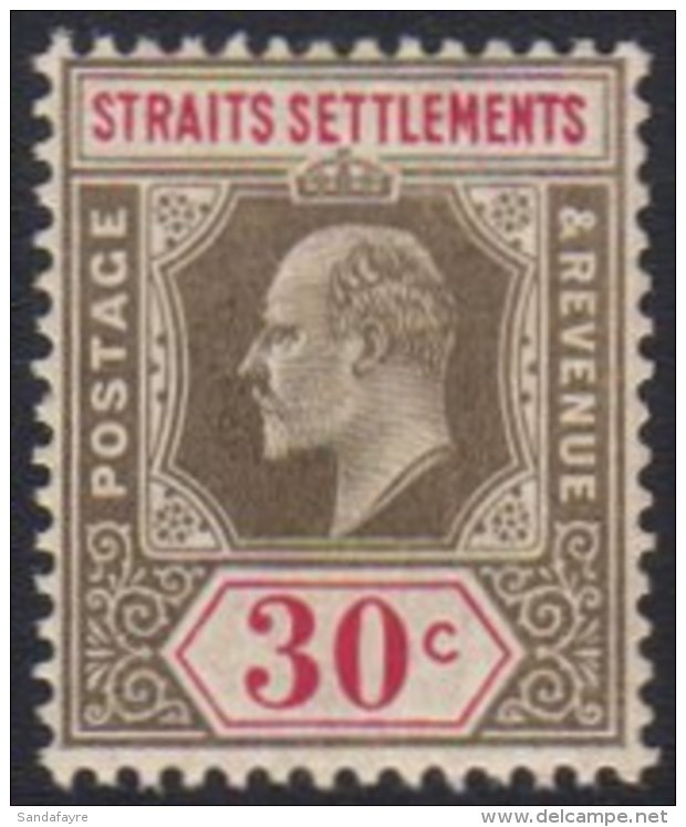 1904-10 30c Grey &amp; Carmine - Chalky Paper, SG 134a, Fine Mint  For More Images, Please Visit... - Straits Settlements