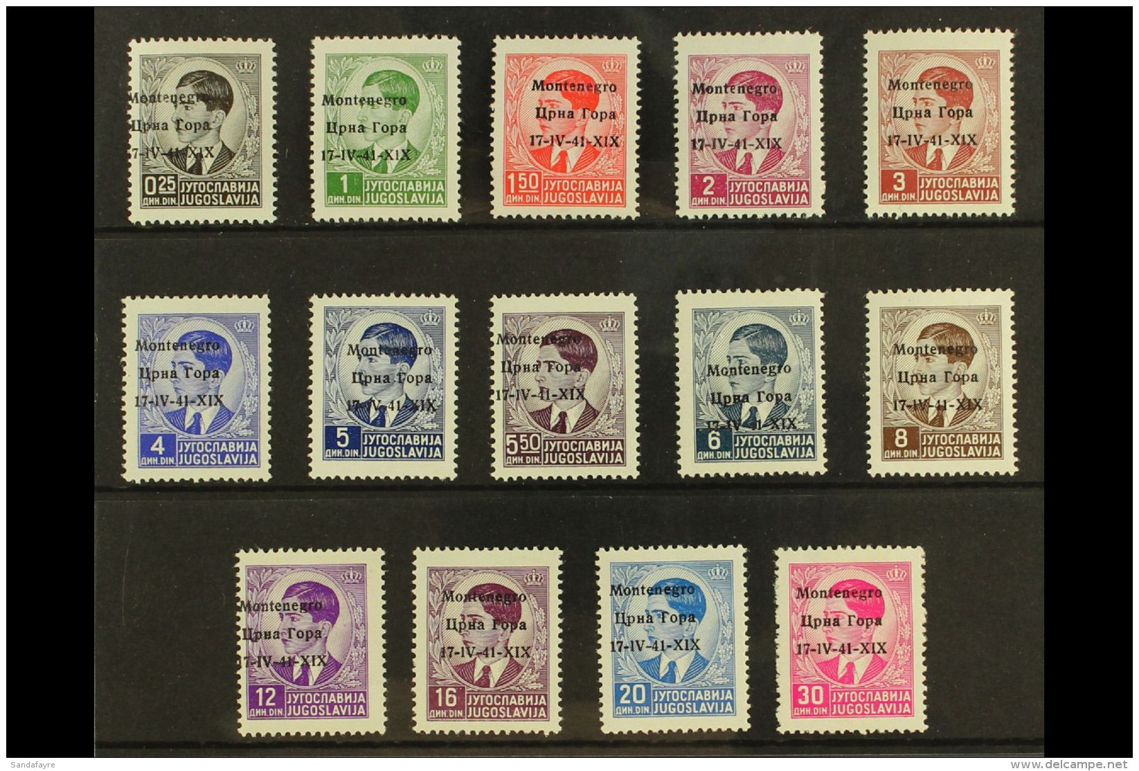 MONTENEGRO 1941 Overprints Complete Set (Sassone 1/14, SG 1/14), Fine Mint, Very Fresh, 20d &amp; 30d Signed... - Non Classificati