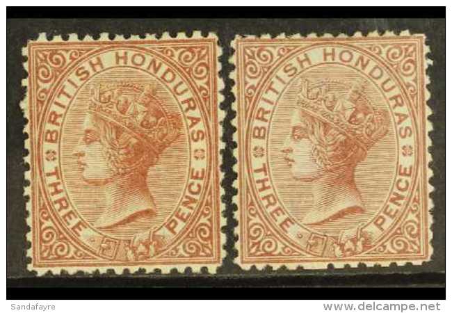 1872-79 3d Both Shades, Wmk CC, Perf 12&frac12;, SG 7/8, Unused, Lovely Fresh Colours. (2 Stamps) For More Images,... - Honduras Britannico (...-1970)